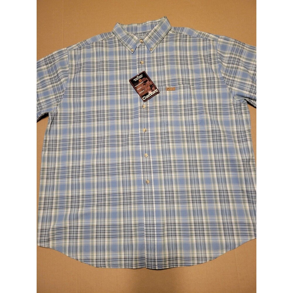Carhartt Men's Short Sleeve Blue Plaid Button Down Shirt Size 2XL Cotton
